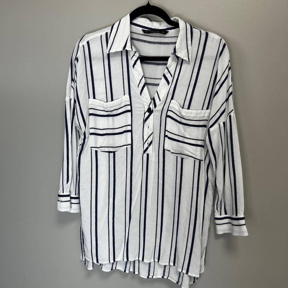 Zara Basic striped lounge linen like oversized top